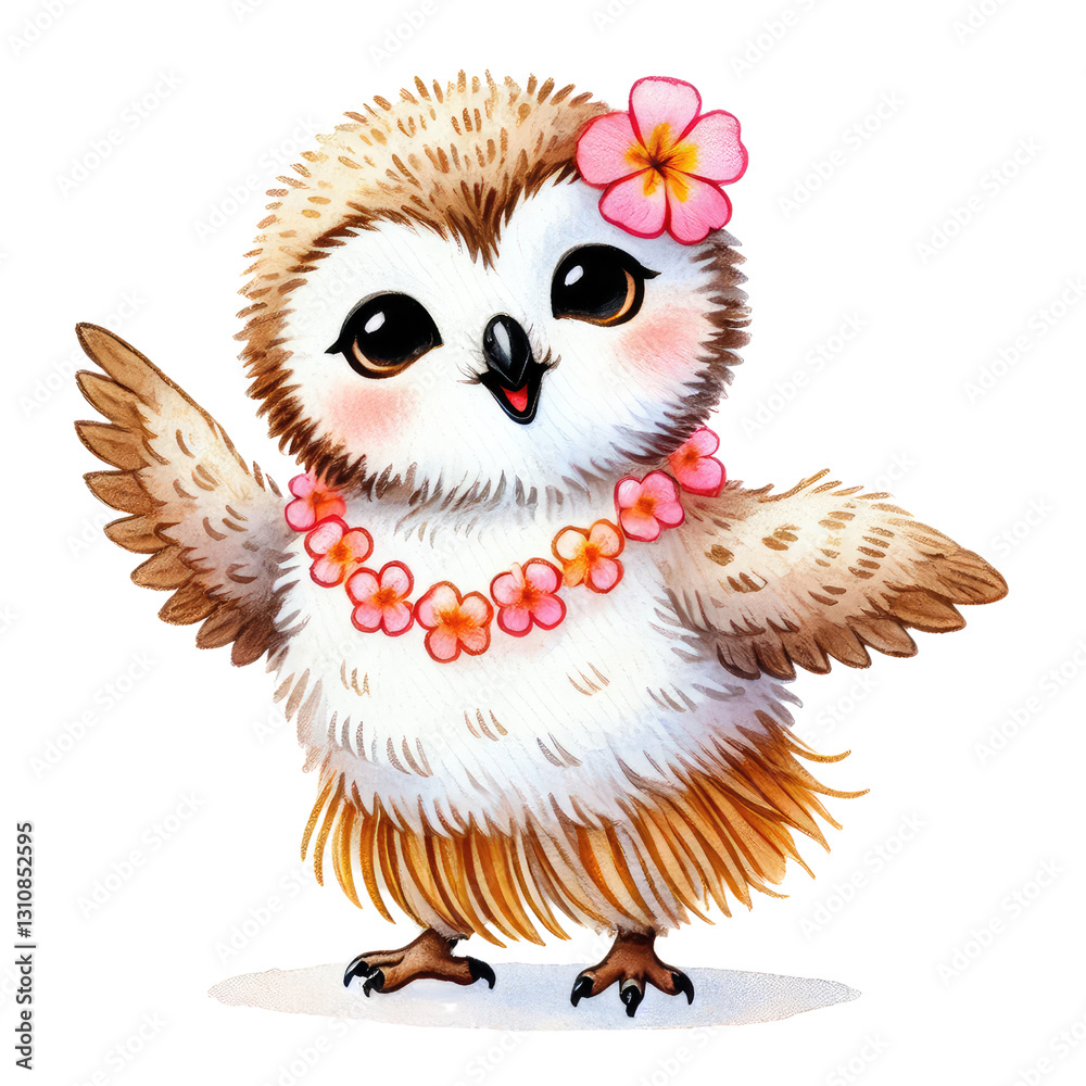 Obraz premium A watercolor cartoon illustration of cute animal, safari animals with tropical, summer time, beach vacatin.