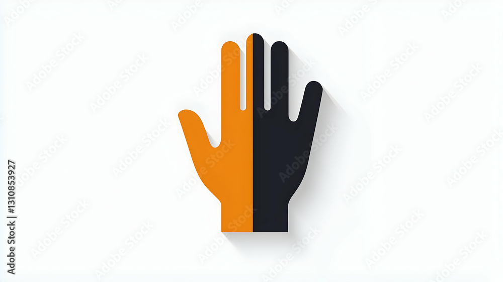 Obraz premium Stylized Hand Icon with Half Orange and Half Black Design