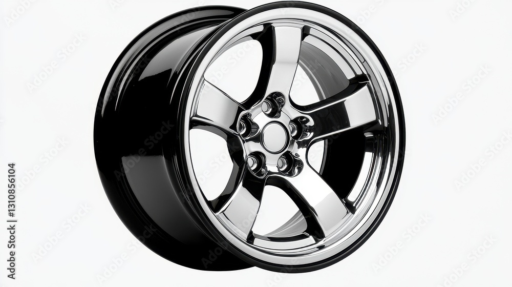 Fototapeta premium Sleek Black and Chrome Car Wheel Design with Modern Style