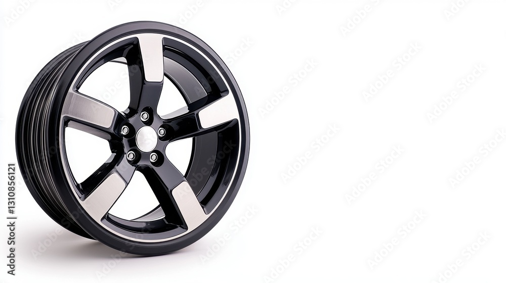 Obraz premium Stylish Black and Silver Alloy Wheel on White Background