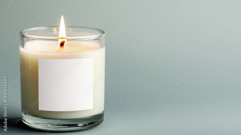 Elegant Aromatic Candle with White Label on Soft Background Elegant Aromatic Candle with White Label on Soft Background