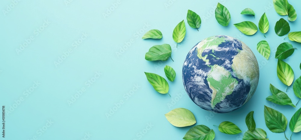 Earth surrounded by leaves on light blue background (2) Earth surrounded by leaves on light blue background (2)