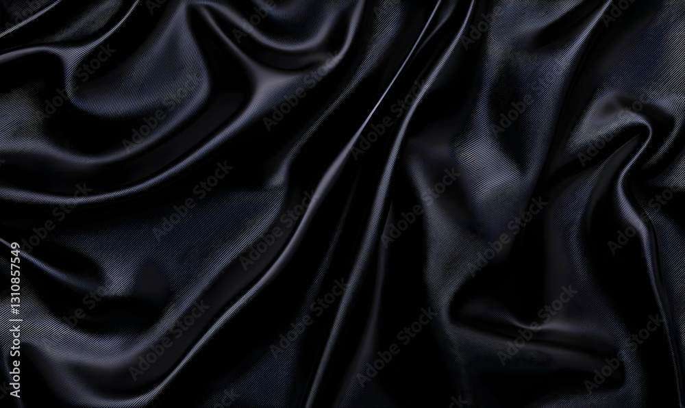 Fototapeta premium Smooth Black Satin Fabric Draped in Elegant Soft Waves and Folds