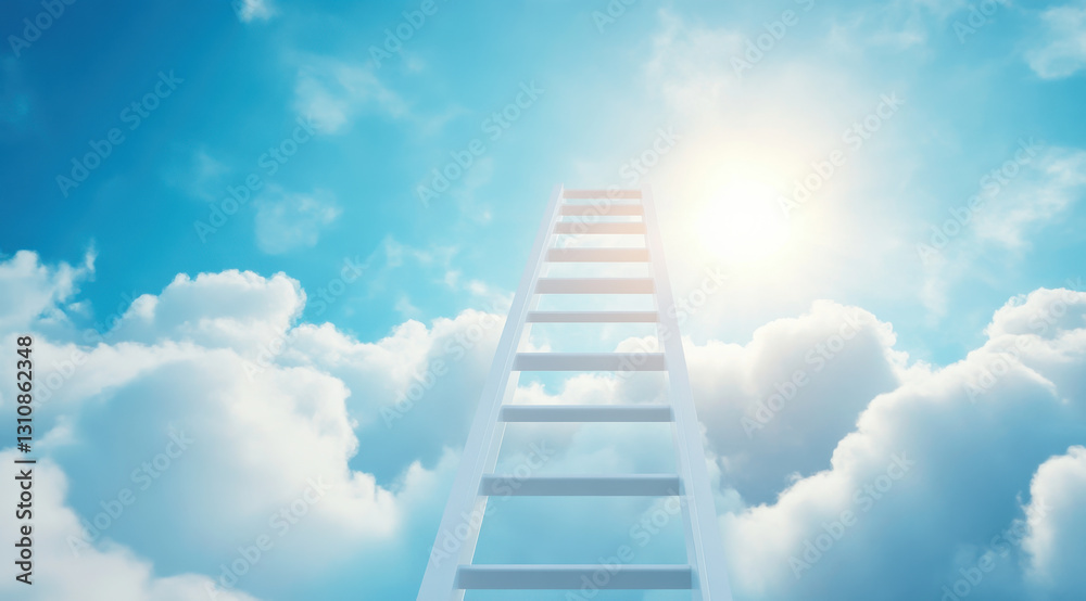 white ladder reaching into bright sky filled with clouds, symbolizing aspiration and hope white ladder reaching into bright sky filled with clouds, symbolizing aspiration and hope