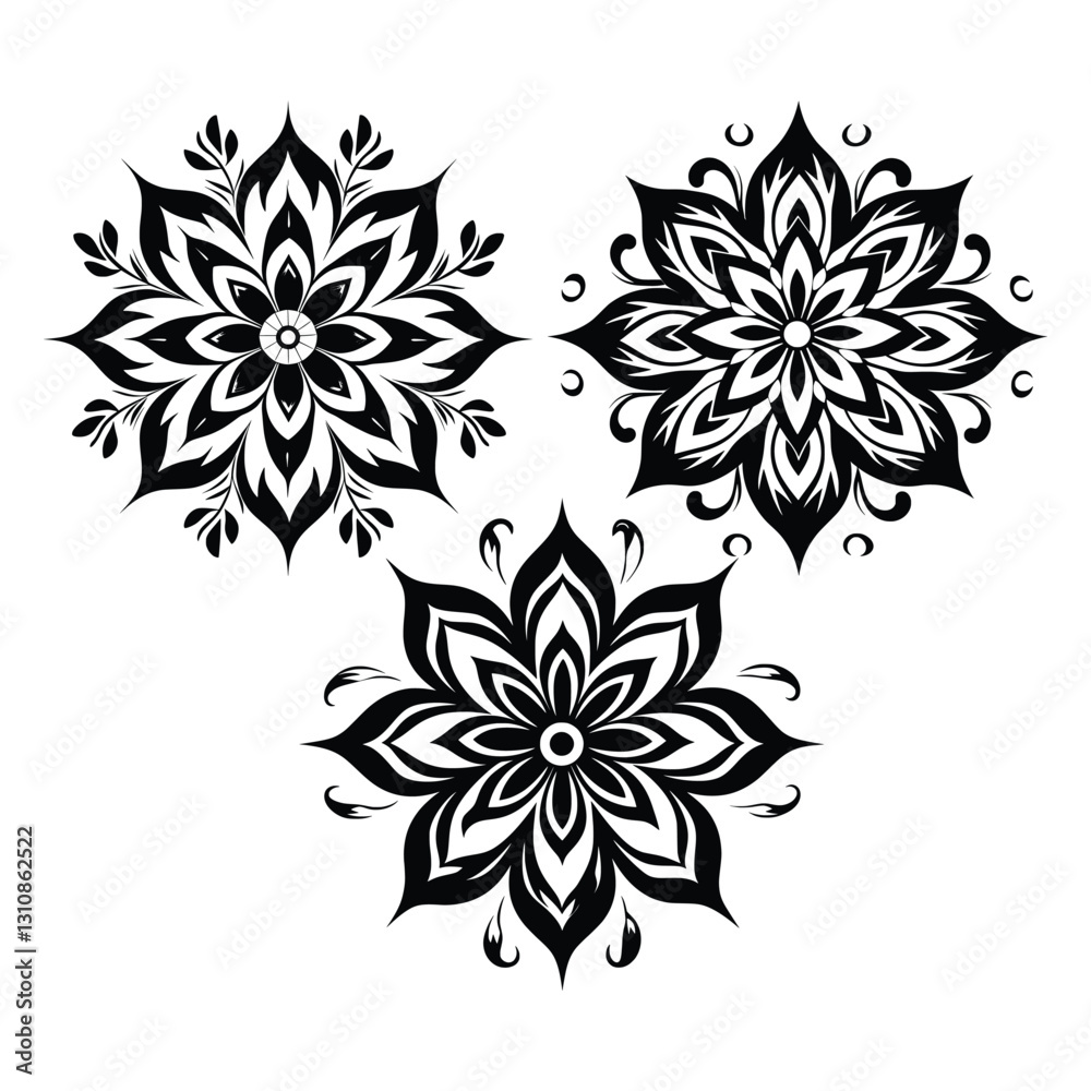 Fototapeta premium Luxurious decorative floral elements silhouette isolated on white background