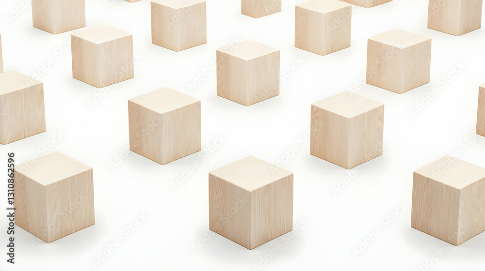 Fototapeta premium Simple Wooden Cubes on White Background for Minimalist Design