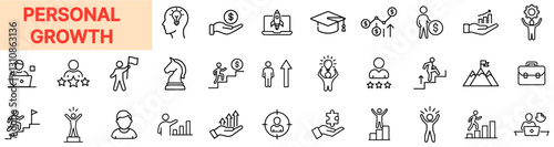 Personal Growth & Self-Development Line Icon Bundle – Success, Productivity & Career Improvement Outline Icons
