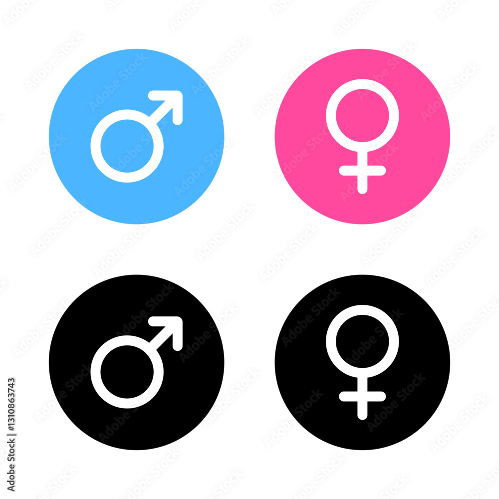 Male and female sexual symbol icon on circle background. Man and women gender sign. Boy and girl illustration Male and female sexual symbol icon on circle background. Man and women gender sign. Boy and girl illustration