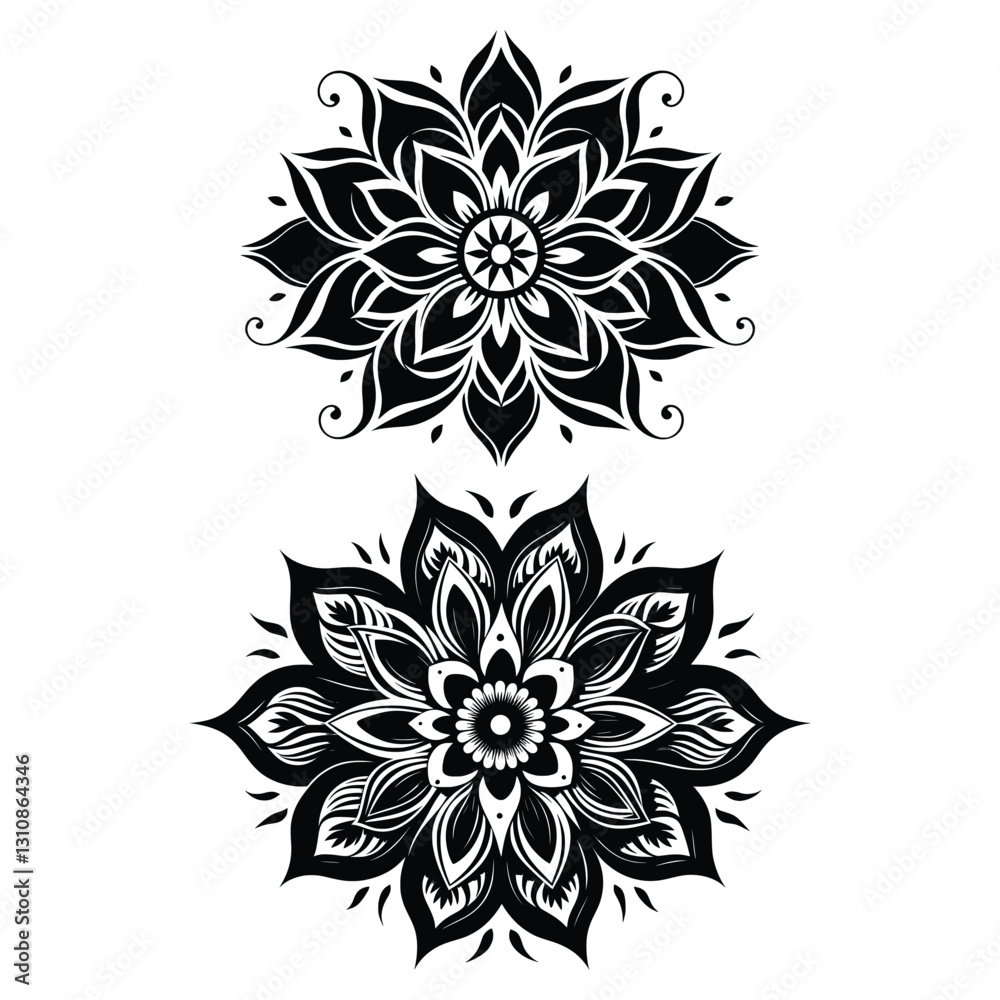 Fototapeta premium Traditional mandala flower designs silhouette isolated on white background