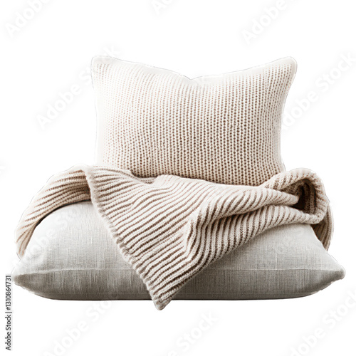 Cozy knit pillow and blanket for a warm, inviting atmosphere.