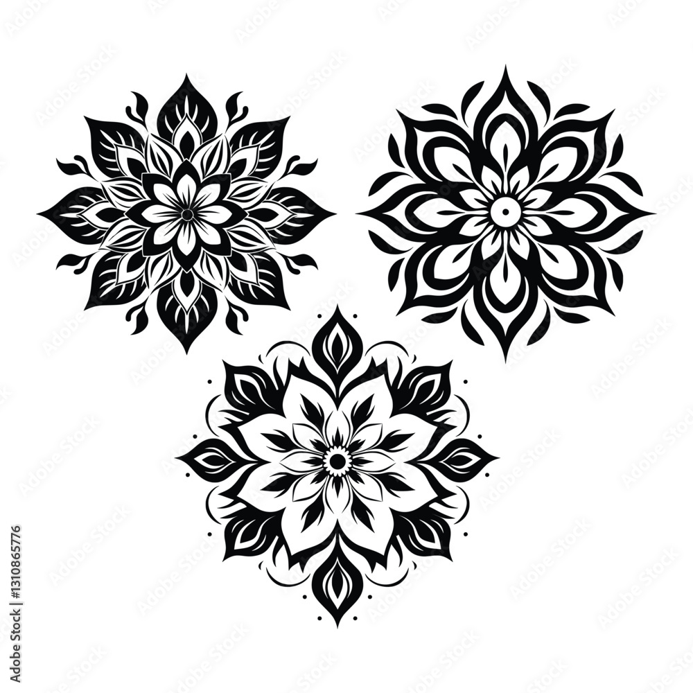 Fototapeta premium Classic ornamental flower patterns silhouette isolated on white background