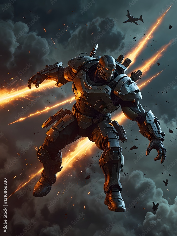 Fototapeta premium Power Unleashed: A Warrior's Flight Into Battle