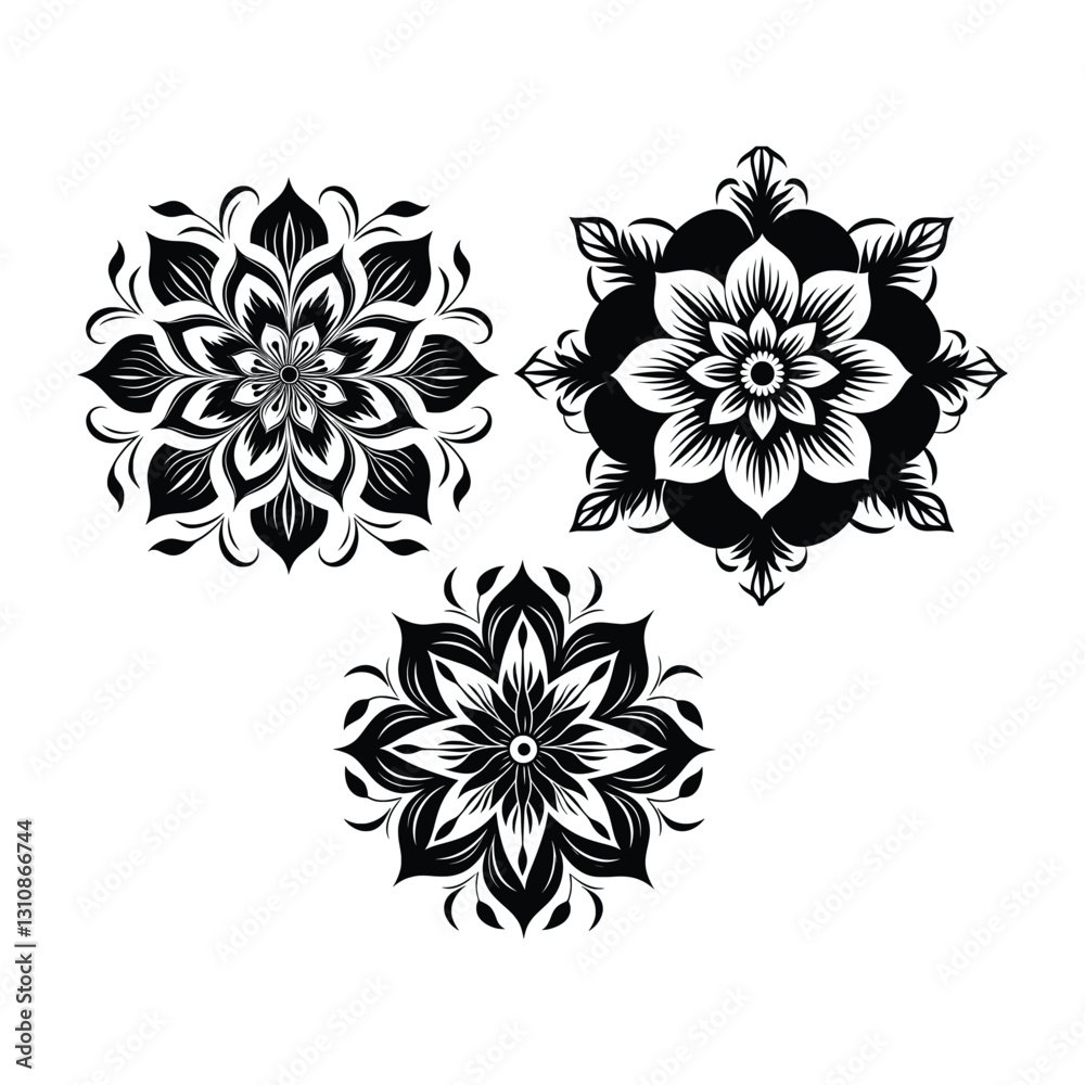 Fototapeta premium Creative ornamental flower patterns silhouette isolated on white background