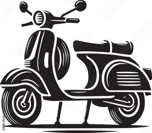 black scooter vector illustration, scooter silhouette vector, scooter vector icon, scooter silhouette vector black and white