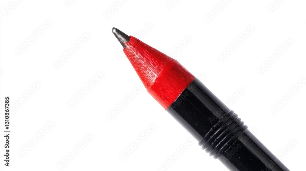 Close-up of a red-tipped black pen.