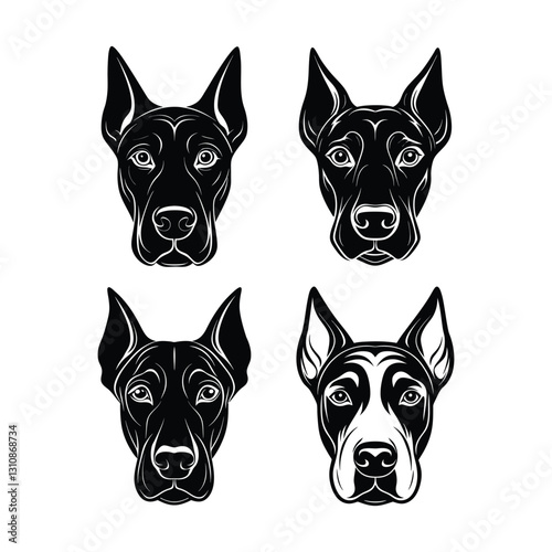 Great dane dog head illustrations silhouette isolated on white background