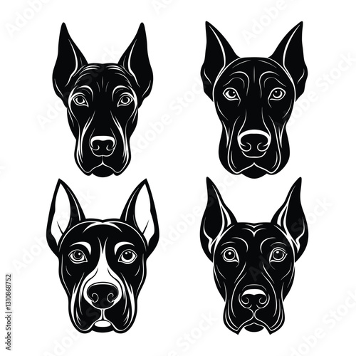Great dane portrait illustration set silhouette isolated on white background