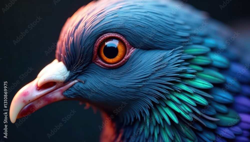 Fototapeta premium Close-up of pigeon feathers, iridescent sheen, feather, animal, plumage