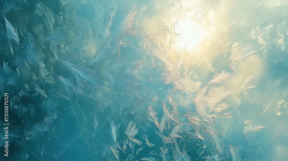 Obraz premium Frozen ice crystals reflect gentle winter light, creating a stunning abstract frost effect in soft blue and white tones