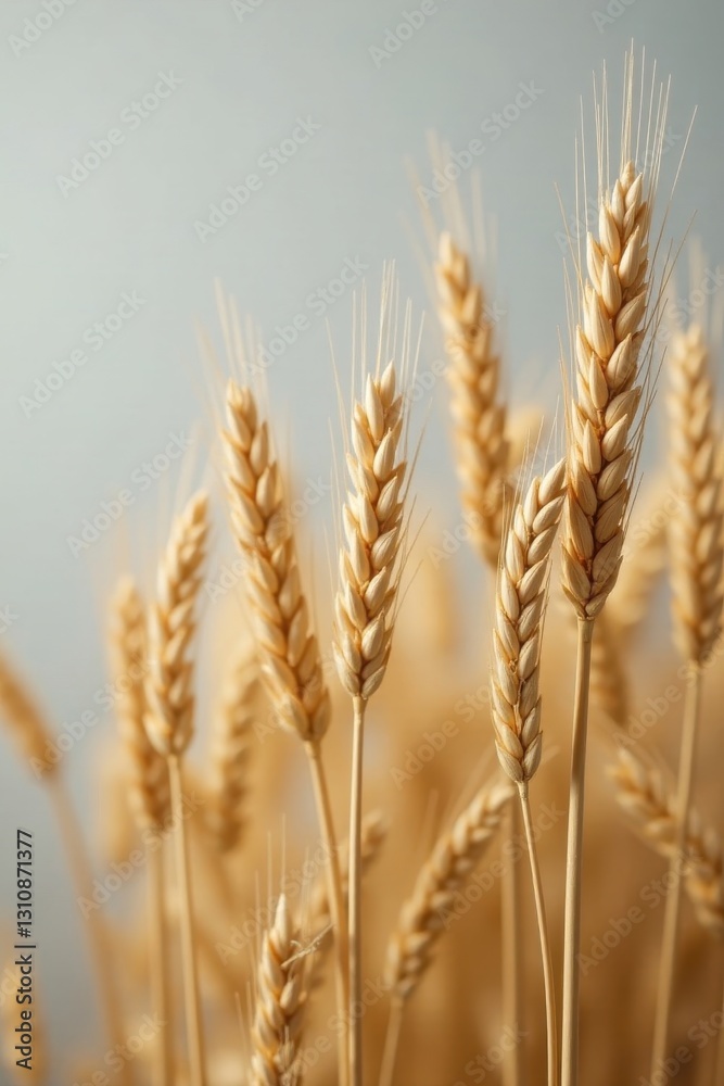 Heavily laden wheat stalks, full grain heads, neutral gray background, full grain, crop Heavily laden wheat stalks, full grain heads, neutral gray background, full grain, crop