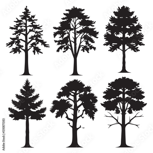 A set of black forest tree silhouettes collection