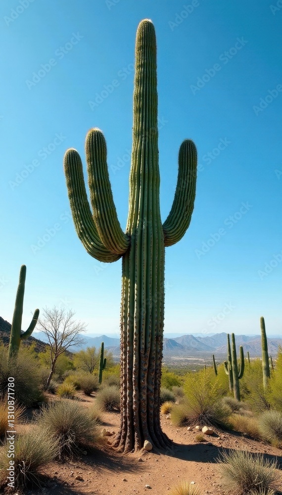 Majestic saguaro stands tall, weathered by sun and time, horizon, expansive, travel photography Majestic saguaro stands tall, weathered by sun and time, horizon, expansive, travel photography