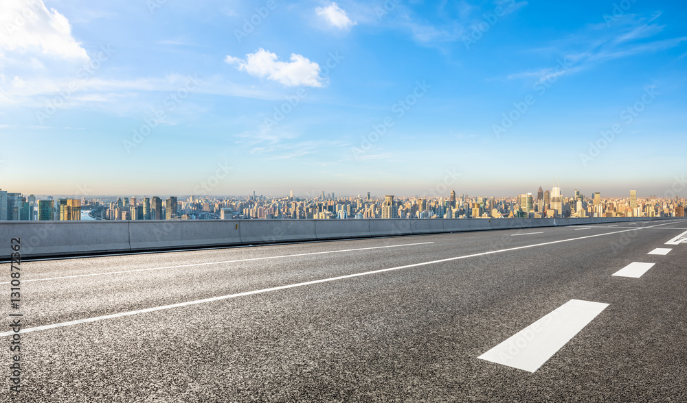 Fototapeta premium Empty asphalt highway road and city skyline in Shanghai