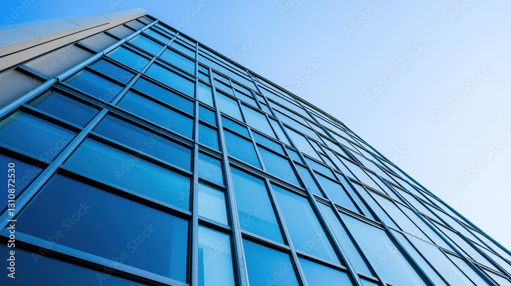 Modern geometric office building under a clear sky, showcasing innovative design and urban progress Modern geometric office building under a clear sky, showcasing innovative design and urban progress