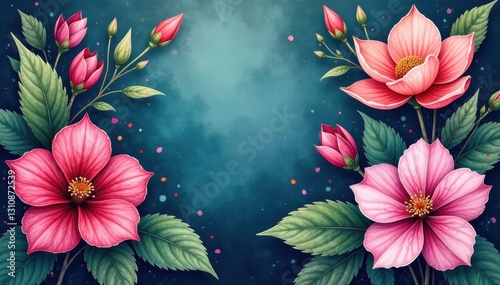 Rich jewel-toned watercolor blossoms, lush foliage , luxury, flowers