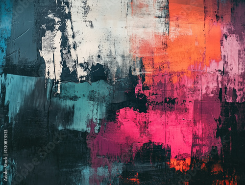 Dark and Distressed Grunge Wall Background for an Urban, Edgy Feel, grunge background with colorful paint