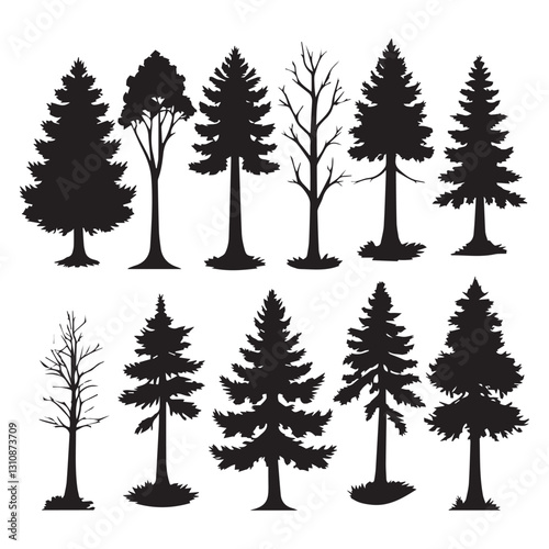 A set of black forest tree silhouettes collection