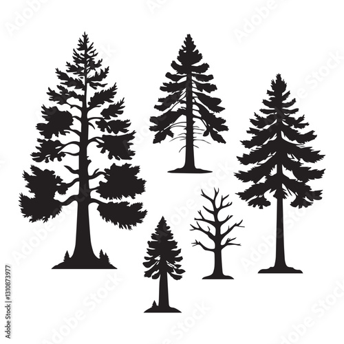 A set of black forest tree silhouettes collection