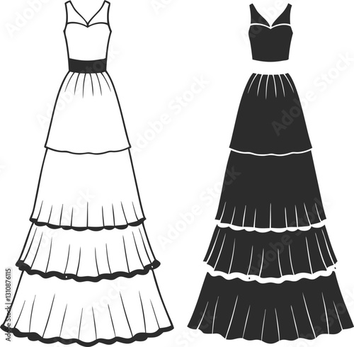 Tiered Maxi Dress technical fashion illustration