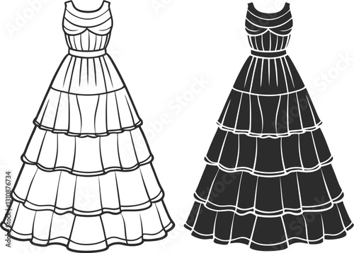 Tiered Maxi Dress technical fashion illustration