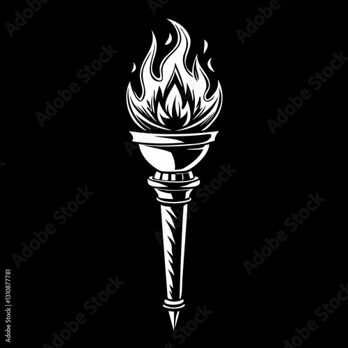 Torch Clipart Black Silhouette | Detailed Hand-Drawn Torch Illustration Isolated on Transparent Background PNG & Vector