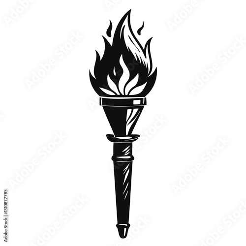 High-Quality Torch Silhouette in Black | Hand-Sketched, Realistic, Transparent Background PNG & Vector