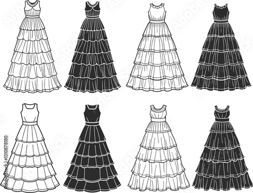 Tiered Maxi Dress technical fashion illustration
