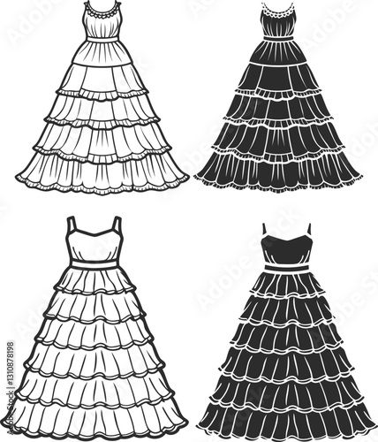 Tiered Maxi Dress technical fashion illustration