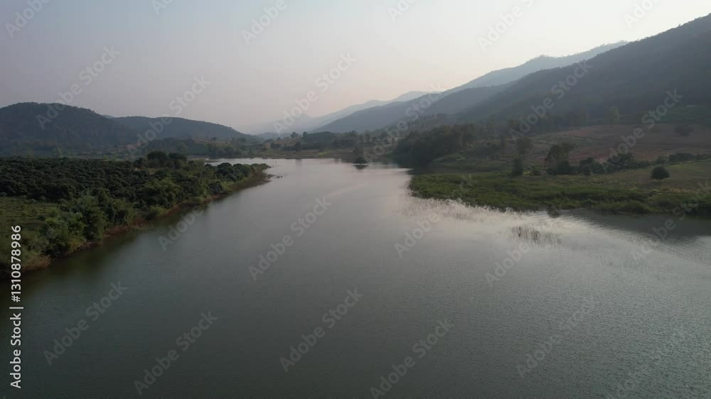 Aerial view of a beautiful mountain river in northern Thailand Aerial view of a beautiful mountain river in northern Thailand