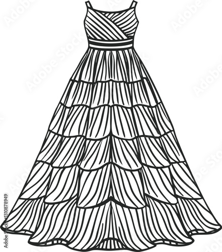 Tiered Maxi Dress technical fashion illustration