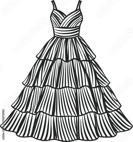 Tiered Maxi Dress technical fashion illustration