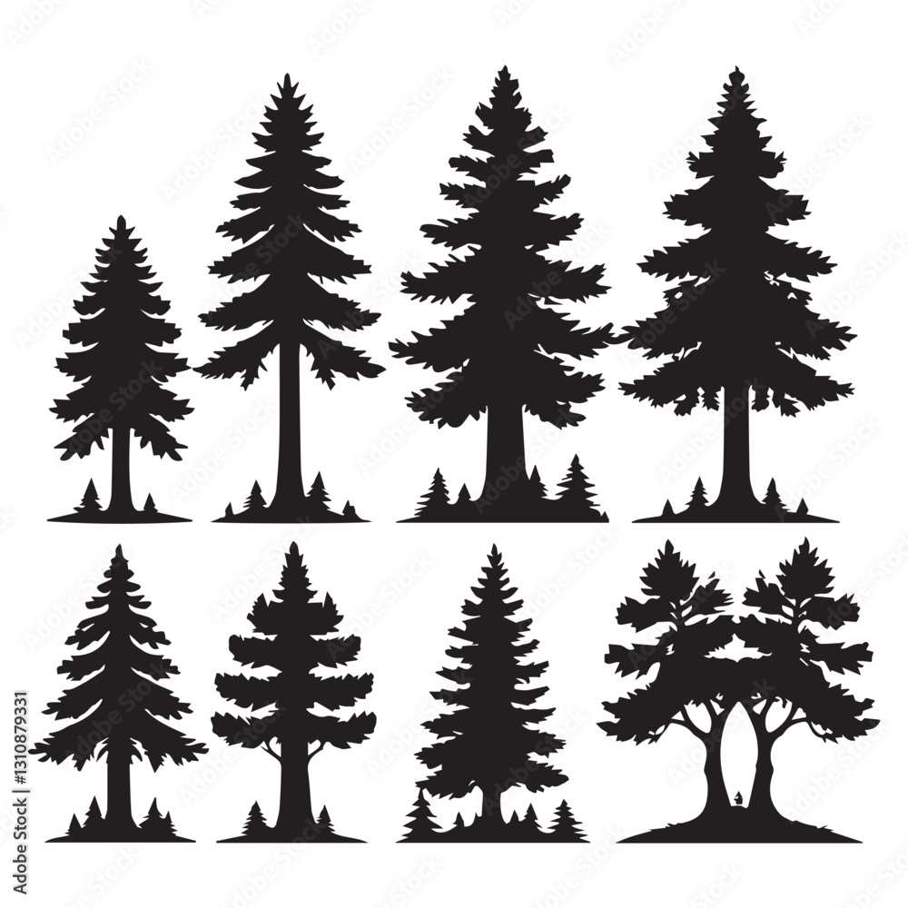Fototapeta premium A set of black forest tree silhouettes collection