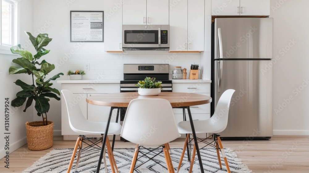 Fototapeta premium Modern Kitchen with Cozy Dining Area and Minimalist Decor