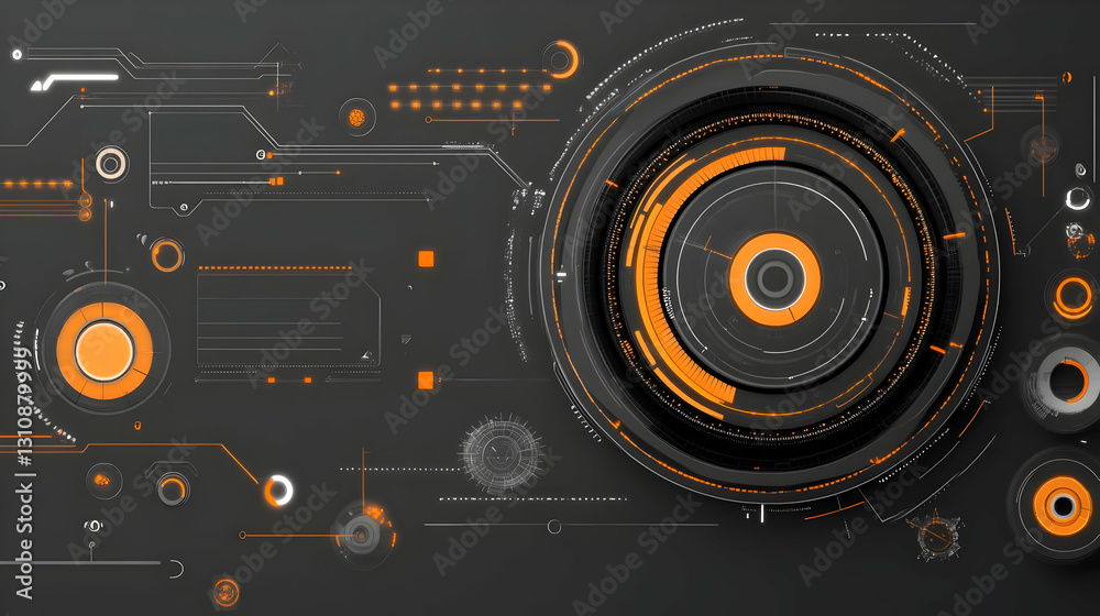 Fototapeta premium Abstract 3D Tech Background with Orange and Black Circuits And