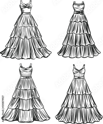 Tiered Maxi Dress technical fashion illustration