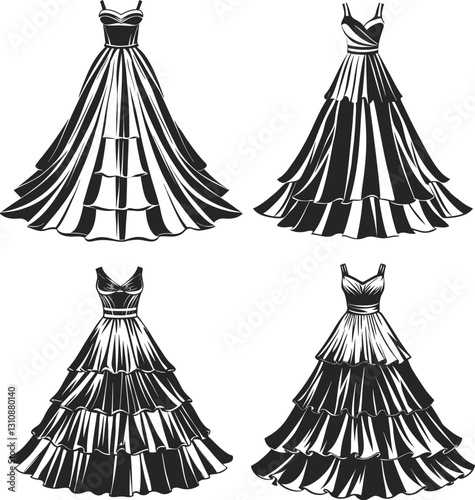 Tiered Maxi Dress technical fashion illustration