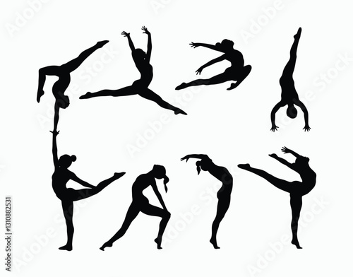 Gymnast Floor Exercise Silhouette Vector Template
