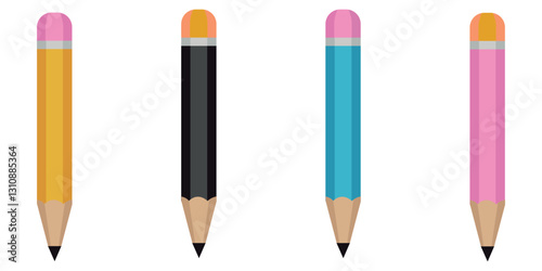 Colored pencil icon vector set, flat colorful pencil icons vector set in trendy flat style illustration isolated on white background.