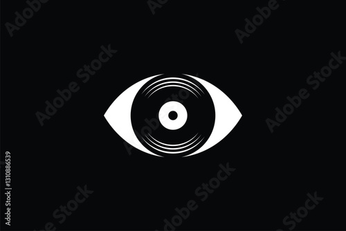 Abstract eye shape with Retro vinyl Music Logo concept vector image template