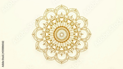 Luxurious Golden Mandala with Intricate Symmetrical Design: Ornate Circular Gold Mandala with Spiritual and Aesthetic Appeal